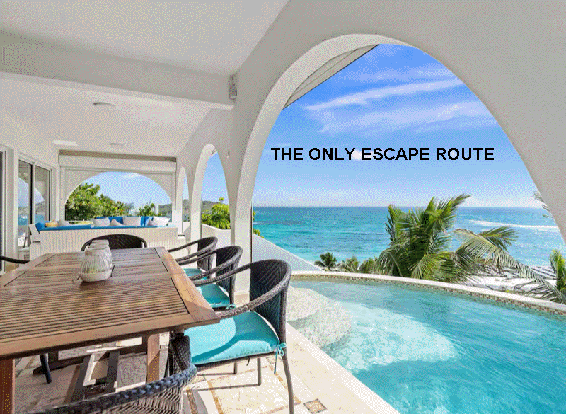 Image of the pool and ocean from our Sint Maarten murder/party mansion. How did she escape?